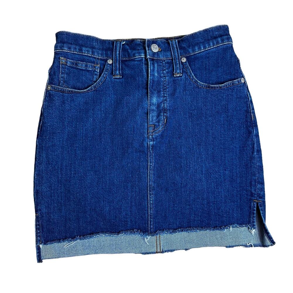 Madewell Stretch Denim Straight Mini Skirt Size 26‎ Cutoff Style